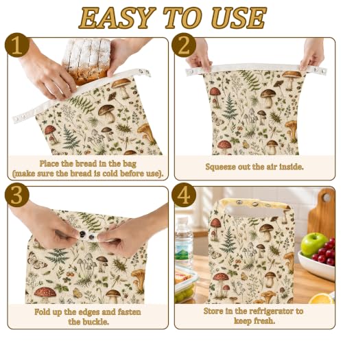 Mushroom Fern Bread Bags for Homemade Bread, Butterfly Garden 2 Pack Linen and Beeswax Sourdough Storage Bags, Reusable Keeper, Keeps Breads Fresh Longer, Gifts for Bakers - color: Mushroom Fern