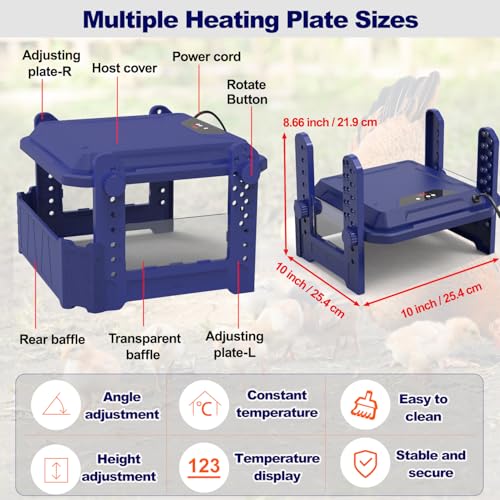 Chick Brooder Heating Plate with Adjustable Temperature, 10"x10" Chicken Brooder Heater for Baby Chicks, Ducklings, Safer Alternative to Heat Lamps, Adjustable Height, 50W Brooder Plate(Blue) - size: 10.0"L x 10.0"W x 3.5"H