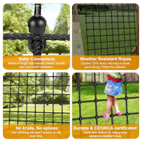 Climbing Cargo Net for Kids & Adults 80" x 139" Nylon Climbing Rope Net No Knots Safety Climbing Ladder Net for Swing Set, Treehouse Bridge, Ninja Obstacle Course, Playground, Backyard Playset Black - color: Black - 80" X 139"