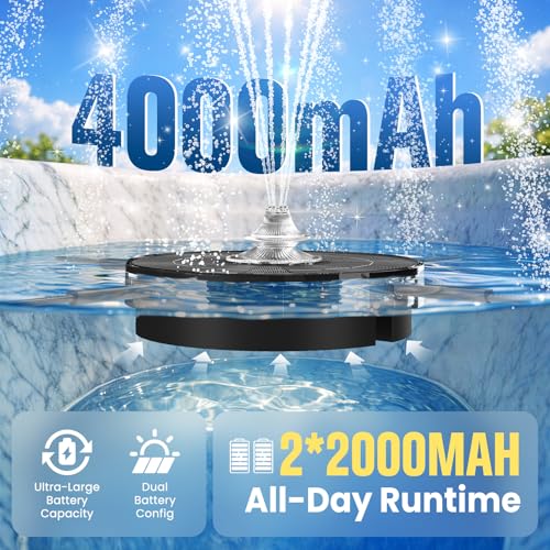 4000mAh Solar Fountain,2026 Solar Bird Bath Fountain Pump,3 Spray Solar Powered Water Fountain with Lights,Floating Birdbath Fountain,DIY Water Bird Bath Fountain for Outdoor,Garden,Pond-Black