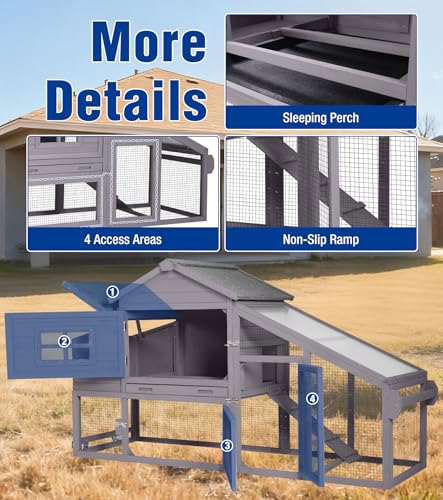 Mobile Chicken Coop with Wheels, Duplex Outdoor Chicken House with Expandable Run, Slide-Out Tray, Weatherproof Roof, Predator-Proof Hen House - Grey - color: 72.3"L Light Grey