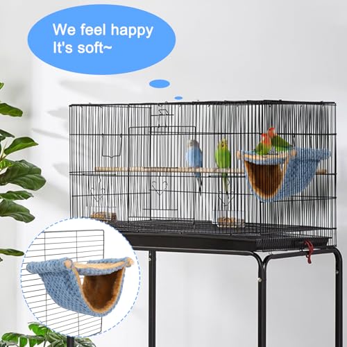 BWOGUE Bird Nest Bed Hanging Hammock, Parakeet Bed for Cage, Cockatiel Bed | Warm Fleece Snuggle Hut, Double-Layer Comfort, Wooden Perch Setup, Washable Hammock - color: Blue, size: Medium (9"x7.2")