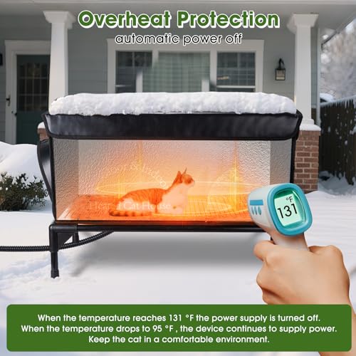 Heated Cat House for Outside Cat in Winter, Insulated Outdoor Feral Cat Shelter with Cat Heating Pad, 2 Doors,Elevated Waterproof Heated Kitty House (Black, 25"x13.7"x18") - style: Black Cat House 02