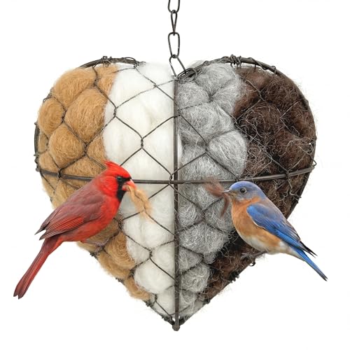 Tiezzi Handmade Alpaca Fiber Bird Nesting Heart, Refillable Bird Nesting Material Holder for Wild Birds & Hummingbirds, Outdoor Garden Decor Gift for Bird Lovers