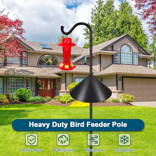 Gtongoko Bird Feeder Pole Squirrel Proof 92 Inch Shepherds Hook for Outdoor with Squirrel Baffles Adjustable Heavy Duty with 7 Prongs Base for Hanging Plants, Bird Feeders, Black - size: 92 Inch with Baffle