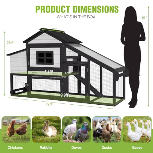 GUTINNEEN Large Chicken Coop with Wheels, Expandable Mobile Chicken House for Outdoor Use, Hen House Poultry Cage with Nesting Box, Leakproof Pull-Out Tray & UV-Resistant Roof – Black - color: (Black)