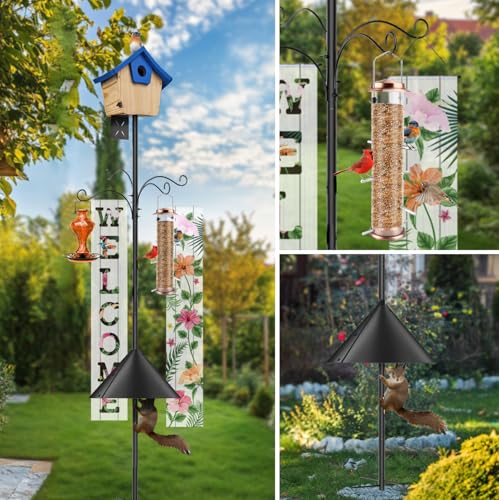 Bird Feeder Pole, 108-Inch Adjustable Squirrel Proof Bird Feeder Pole (Black) with 4 Sheep Hooks. for Outdoor Use (House Not Included)