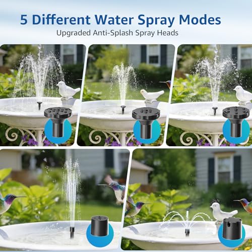 Solar Bird Bath Fountain Pump, 4W Solar Water Pump with 2000mAh Battery Backup, 5 Spray Modes & 4Ft PVC Tubing, Solar Powered Fountain for Bird Bath, Garden Pond and Outdoor Water Feature - size: 4W with battery backup