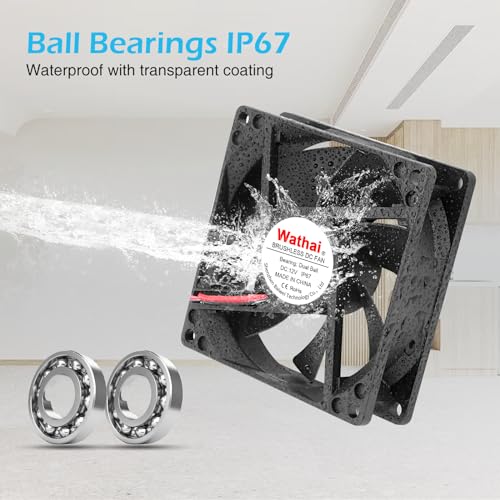 Wathai 120mm Waterproof Small Box Fan IP67 12V Computer Fan AC 110v 120v | Dual Ball Fan with AC Plug DC 12V to AC 110V 240V Speed Controller for Biltong Box Grow Tent Terrarium Aquarium Greenhouse - style: IP67 120mm fan with Controller