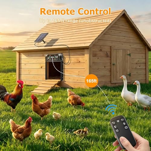 Automatic Chicken Coop Door Solar Powered, Roll-Up Anti-Jam Auto Chicken Door Opener with Light Sensor, Timer & Remote Control, Large 9.45" x 10" Opening, Anti-Pinch Weatherproof for Outdoor