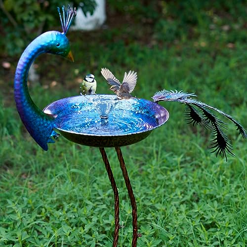 12.8" W*38.2" H Peacock Bird Bath,Metal Bird Bath Bowl,Outdoor Bird Bath | Bird Baths for Outdoors, Metal Bird Feeder Seed Trayr,Garden Lawn Yard Decor - color: multicolor-B