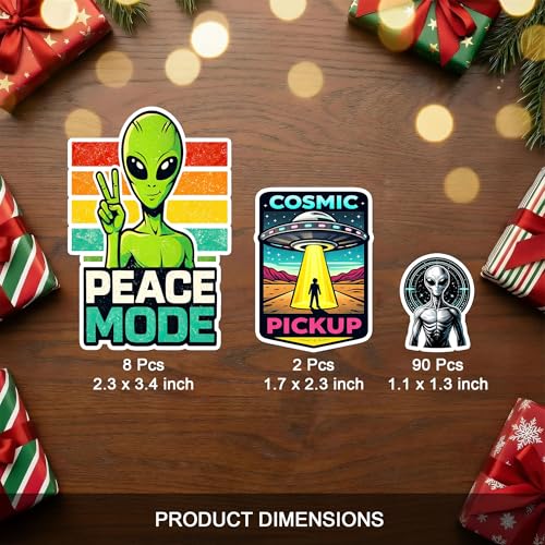 100 PCS Alien Stickers Pack, UFO Cosmic Space Galaxy Adults Teens | Vinyl Waterproof Decals for Car Laptops Water Bottle Scrapbooks Skateboards Journal PC Funny Gifts for Boys Men Travel Gears - color: Alien Stickers
