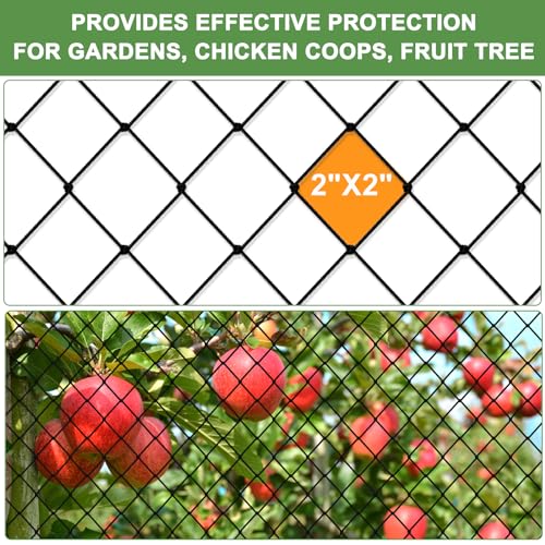 Bird Netting 25'x25' Heavy Duty Nylon Net with 2" Mesh, Poultry Netting | Garden Netting for Chicken Coop Roof, Aviary Netting, Hawk Net for Chicken Run, Deer Fence Fruit Tree Net - size: 2", 25' x 25'