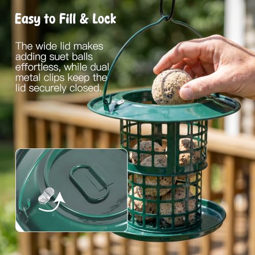 KOL Metal Suet Ball Feeder for Birds – Single-Layer Expandable Design Suet Bird Feeder, Heavy-Duty Wild Bird Feeder with Secure Lid, Large Capacity for Backyard (Jasper) - color: Jasper