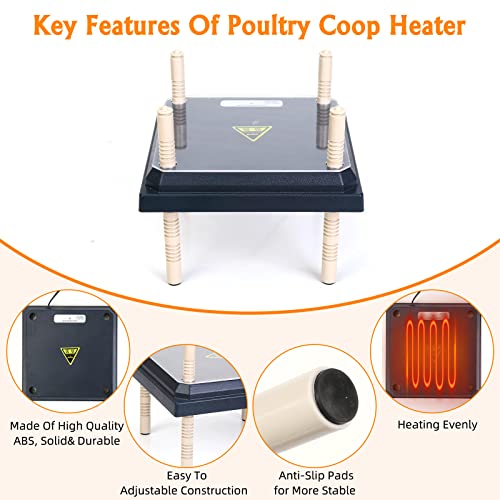 Brooder Heater for Chicks: Chick Brooder Heating Plate with Easy- Cleaning Plate Poultry Coop Heater Chicks Warmer 12" x 12" for 20 Chicks Adjustable Height Brooding Heater 22 Watts - color: Black-12x12