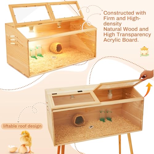 CroBlissful 32 x 16 x 16 in Brooder Box for Chicken Quails with Leg Stand Sliding Door, Bulb Set and Feeder, Indoor Chicks Coop Brooder Box Kit, for Ducks, Rabbit, Hamsters, Lizards, Mice, Rat - color: Wooden, size: 36.6"L x 17.7"W x 4.7"H, style: Table L