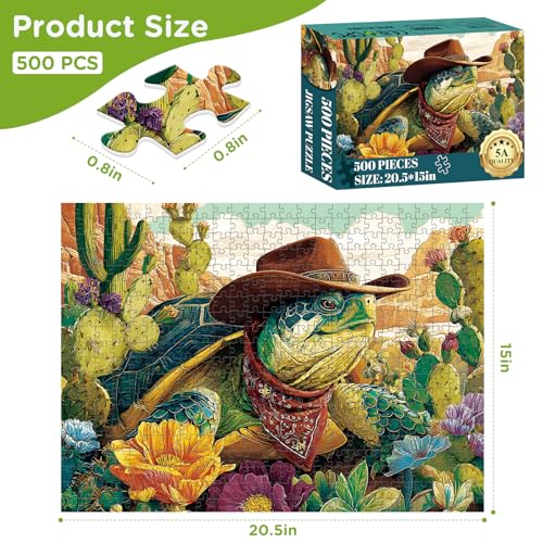 500 Piece Puzzles for Adults, Colorful Cactus Flowers Landscape Puzzles | Cowboy Turtle Desert Jigsaw Puzzle 500 Pieces, Letter on Back, Challenging Nature Animal Puzzle, Game Home Decor - style: cactus and turtle