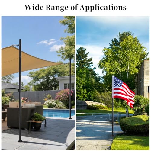 Xtellar DIY Base Mount Heavy Duty Steel Pole – 7.8 ft x 2 inch | Textured Black Powder Coated, for Solar Light Post, Flagpole, Bird Feeder Stand – Includes 4 Expansion Bolts