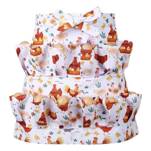 Egg Collecting Apron, 12 Pouches Chicken Egg Apron | Farmhouse Aprons for Chicken, Duck, Goose, Poultry Collection - color: Cartoon Chicken, size: 49*52cm