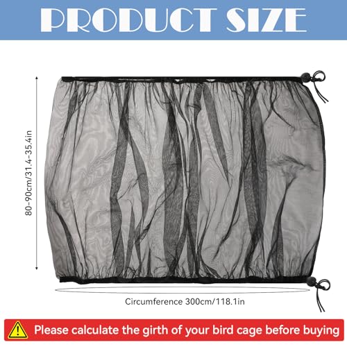 Trinkrittey Large Bird Cage Seed Catcher 31 x 118 inches Adjustable Bird Cage Net Cover Black Bird Cage Cover Elastic Band Mesh Cage Cover Skirt Nylon Mesh for Parakeet Parrot Cages