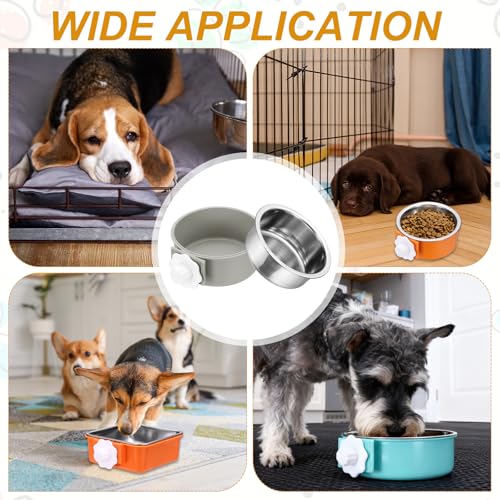 Crate Dog Bowl, Removable Stainless Steel Pet Cage Hanging Anti-Overturn Food Water Feeder Cage Cup (Round, Grey, 13.2oz), Intended for Puppies/Cat/Rabbit/Bird - color: Grey, size: 5.1"(13.2oz)