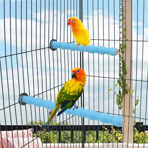 Hypeety 2PCS Bird Wood Perch Stand Paw Grinding Stick Toy Pet Bird Cage Stand Platform for Bird Parrot Budgies Parakeet Cockatiels Cage Accessories (7in/10in) (Blue) - color: Blue