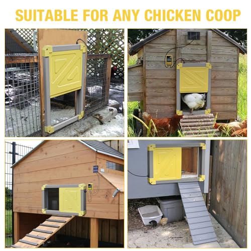 Aivituvin Automatic Chicken Coop Door Solar Powered, Automatic Chicken Door with LCD Display, Direct Power Supply Auto Chicken Door Opener with Timer for All Chicken Coops (Grey)