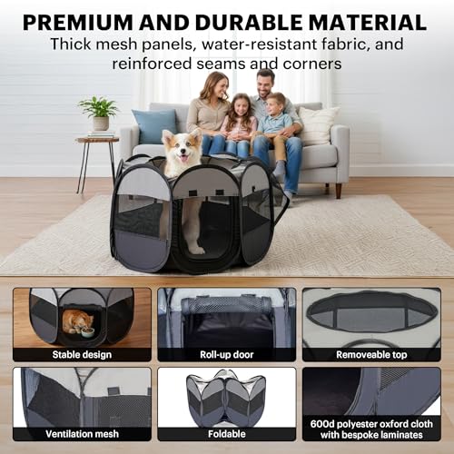 LAFYETTE. - USA Based, Dog Cat Playpen, Puppy Kitten Pet Playpen Indoor Outdoor, Portable Pop Up Dog Kennel Tent Crate Cage for Dog Cat Rabbits, Foldable Pet Enclosure, Removable Top Cover, 29" x 16" - size: Medium (29"L x 16"H)