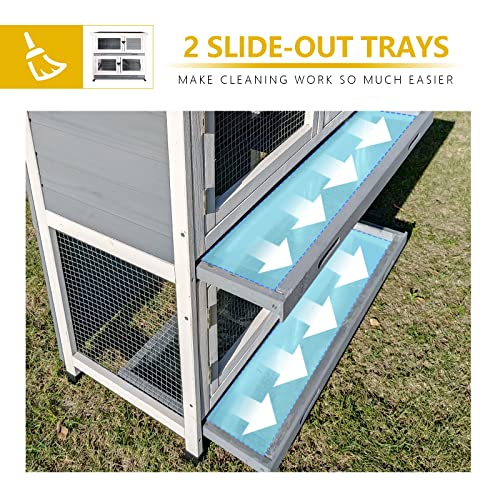 2 Story Solid Wood Rabbit/Bunny Hutch with 2 Large Main Rooms, Indoor Outdoor Rabbit House Guinea Pig Cage Pet House for Small Animals with Ventilation Door Removable Tray Waterproof Roof (Grey) - color: Grey