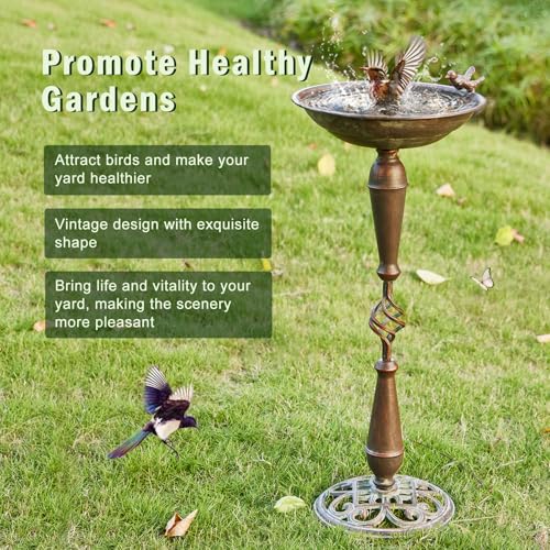 Cast Iron Pedestal Bird Bath,Metal Bird Bath for Outdoor,Vintage Birdbath | 27.5”H Outdoor Bird Bath,Standing Bird Bath for Garden Patio Lawn Decor - color: copper
