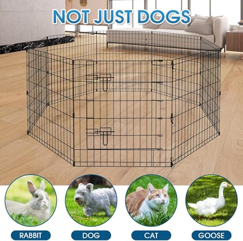 Artmalle 30-Inch Dog Playpen with Top Cover, 8-Panel Rustproof Fence | 30-inch rustproof 8-panel dog playpen with mesh top cover, foldable setup and flexible shapes for indoor or outdoor use. - style: 24'' x 30'' with Top cover