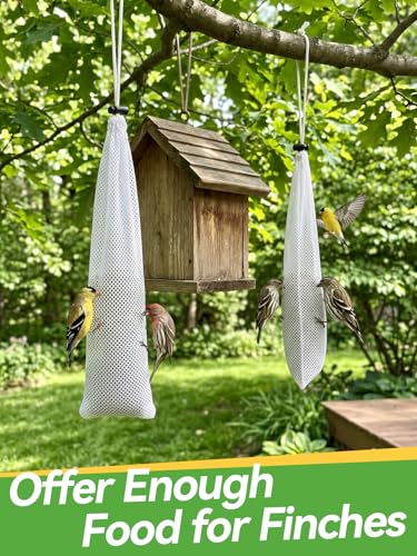 6Pcs Finch Sock Feeder for Outdoor, 3.9" x 15.7" Thistle Seed Sacks, White | MEWTOGO, with Food Grade Funnels, Bird Food Supply Tools, for Garden Yard Wild Finch Feeding - color: White