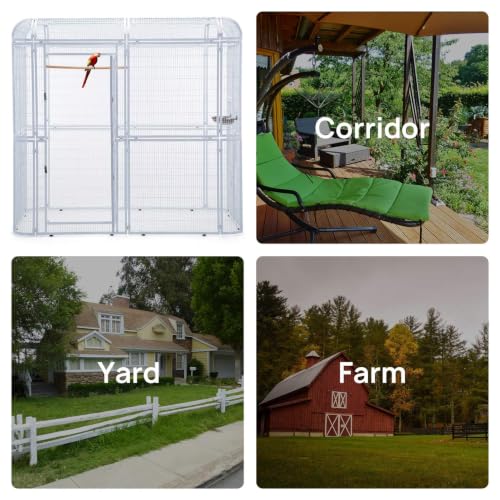 Wonline Large Walk-in Bird Cage Aviary, White | Extra-large outdoor cage for macaws, cockatoos, parrots, canaries. Double doors, 86.5"L×60.5"W×80.4"H - color: White
