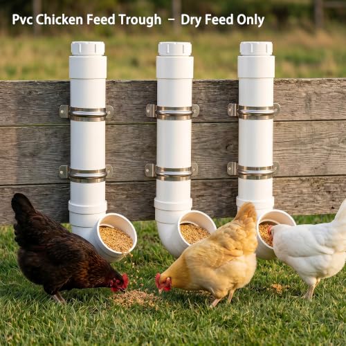 Homar 3pcs PVC Chicken Feeder - No Waste 6lb Large Capacity Heavy Duty Rat Proof PVC Pipe Tube Chicken Feeder for Coop Poultry Long Feeding Dimensions 19.3“ L x 6.7” W x 3.8" ID - size: 3pc