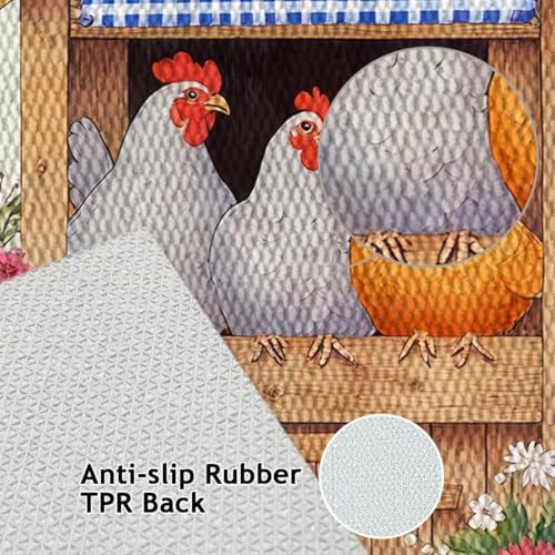 Farmhouse Kitchen Rugs Set of 3, Non Slip Washable Durable Stain Resistant Floor Mat Set,Welcome Coop&Pink Floral Pattern Warm Home Decoration,Rooster Welcome Kitchen Runner Rug 16"X24"+20"X32"+20"X47 - color: Multicolour-coop&pink Floral
