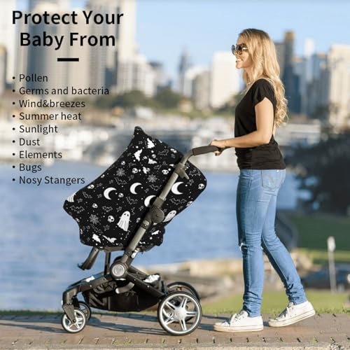 Gothic Halloween Baby Car Seat Covers Goth Baby Stuff Multi-use Carseat Canopy for Boys and Girls Stretchy Infant Carseat Cover Shower Gifts - color: goth