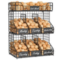 Egg Holder Countertop, 3-Tier Egg Rack, Stackable Wire Baskets | 3 iron baskets; 7 labels; 4 adjustable dividers; stackable or wall mounted - color: Black
