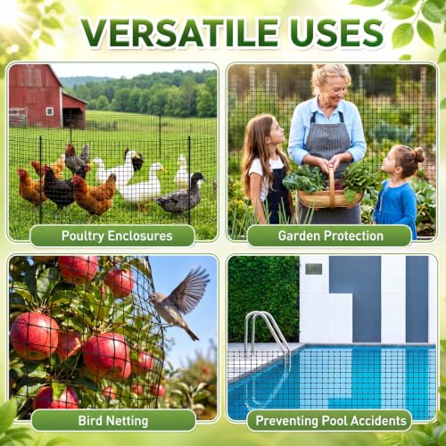 Windyun 2 Roll Plastic Mesh Fence, Black Safety Temporary Garden Fencing Animal Barrier Netting for Animal Deer Rabbit Chicken Dog Poultry Construction Snow Fence Patio(50 ft) - size: 50 ft