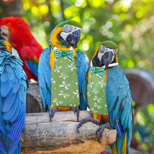 SUPERFINDINGS 6Pcs Bird Diaper Reusable Parrot Nappy with Washable Waterproof Cute Urine Wet Suit Green Pink Yellow Costume Cockatiel Clothes with Elastic Rope for Parrots Cockatiel Pet Birds(S-M)