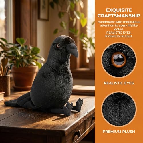 Crow Plush Toy - Realistic 12inch Black Crow Halloween Stuffed Animal, Cute Little Bird Raven Plush as Gift for Your Friends - style: Black Crow