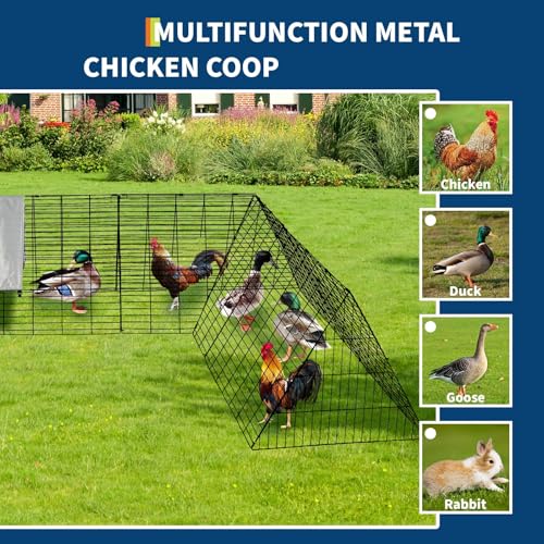 Chicken Runs for Yard with Cover, Chicken Tunnels for Yard, Portable Chicken Coop with Corner Frames, Small Metal Chicken Cage for Ducks, Rabbits