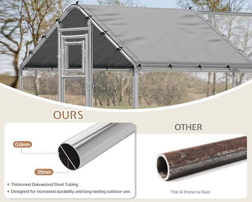 32x10 FT Extra Large Walk-in Chicken Coop with Spire Roof Cover | Front and rear doors, feeding door, roosting ladder and galvanized frame support easier daily poultry care - size: 372.4"L x 118.1"W x 77.6"H