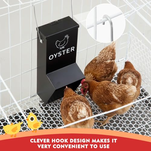 Leinuosen 2 Pack Metal Chicken Oyster Shell and Grit Feeder with Lid and Hook Hanging Mountable Chicken Feeder Trough Automatic Gravity Poultry Coop Accessories Water Dispenser for Chicks, Ducks, Hens