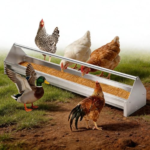 Chicken Feeding Trough 45" Large Capacity with Drainage Holes & Crossbar | Stainless Steel Chicken Feeder Trough Poultry Feeder Trough for Chicken,Duck,Geese,Turkey Coop Accessories Supplies