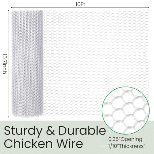 6 Rolls Plastic Chicken Wire Fencing Mesh 120 x 15.7 Inch Each Plastic Mesh Fence with Zip Ties Hexagonal Poultry Netting Garden Fencing Cat and Bird Netting (White) - color: White