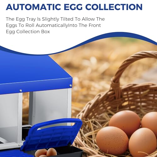 4 Hole Chicken Nesting Boxes, Weatherproof Galvanized Steel Chicken Egg Laying Box with Automatic Rollout Egg Collection, 2-in-1 Handle Perch, Easy Clean & Quick Assemble for Chicken Coop - color: Blue, size: 4 holes 2 layers