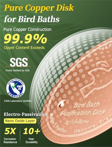 Mellbree 2-Pack Bird Bath Copper Disc, 0.6mm Reinforced 99.99% Pure Copper Cleaning Disk with Triple-Point Support for Physical Safe Clean Water All-Season, Universal Fit for Outdoor Birdbaths, Bowl - color: Copper Bird