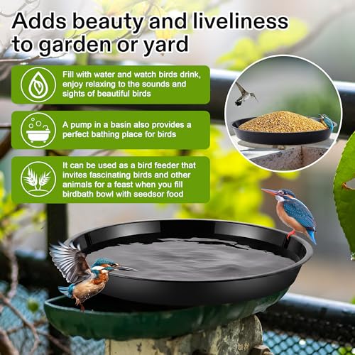 3 Pack Plastic Bird Bath Bowl, 14”Ground Bird Baths for Outdoor(Black） | Large Durable Birds Bath Dish for Garden Yard, Birds Water Bowl Feeder Tray Replacement, Weather Resistant ABS Plastic - color: Black