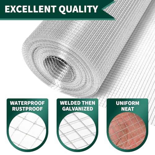 Hardware Cloth 1/2 inch,16inx25ft Chicken Wire Fence,19 GA Wire Mesh | Double-layer hot-dip galvanized Mesh for Poultry Netting, Garden Fencing, Tree Guard Rolls and Rabbit Cages Snake Fence - size: 1/2inch 16inx25ft