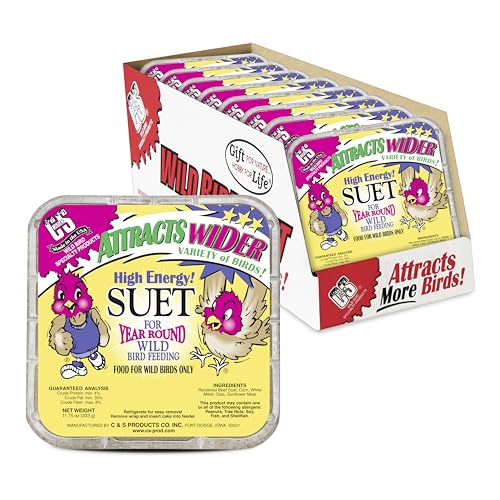 C&S High Energy Suet Treat, Suet Cakes for Wild Birds, Pack of 8 | Suet cakes for woodpeckers, made with real insects, use in a suet feeder year-round - style: High Energy, 8 Pack